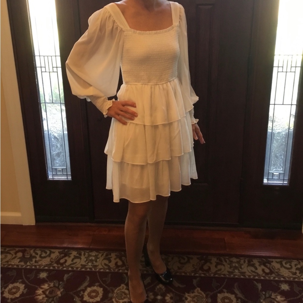 Elegant White Tiered Dress “Chiffon like”